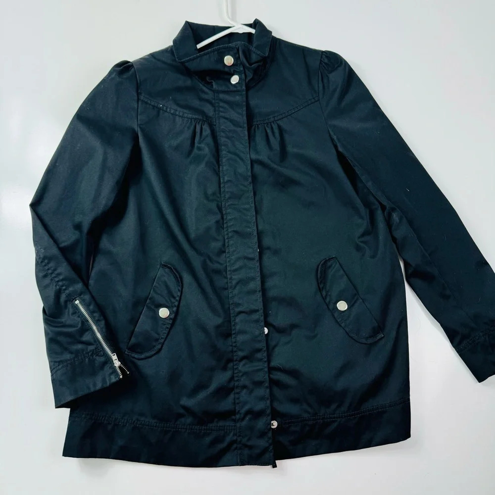 H&M Black Zip Button Lightweight Coat Jacket Size 6